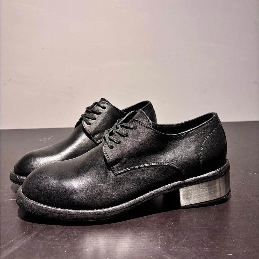 Guidi Black Leather Derby Shoes with Metallic Heel